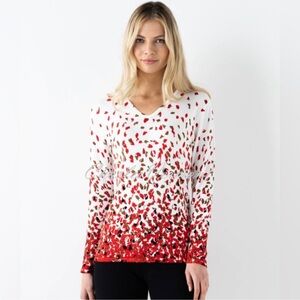 Marble V-Neck Sweater Pink & Red Size Small